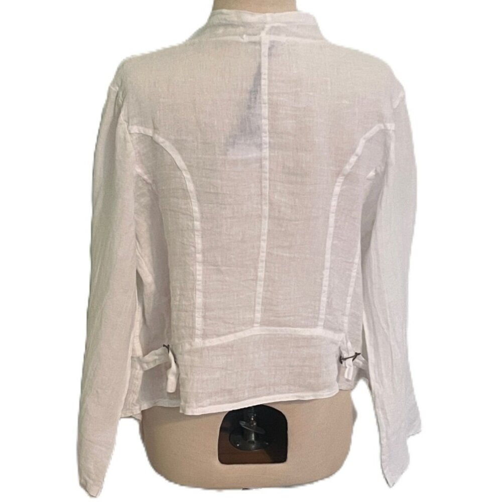 NWT Tempo Paris 100% Linen Jacket Open Front White Cardigan Long Sleeve Large - Picture 5 of 8